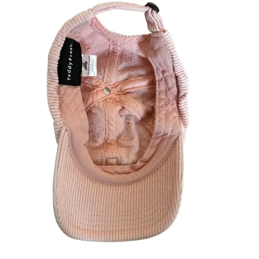 Teddy Fresh Pink Corduroy Baseball Hat Adjustable Strapback Y2K Softgirl